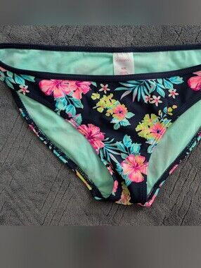Xhilaration Navy Bikini Bottoms with Neon Floral Print
